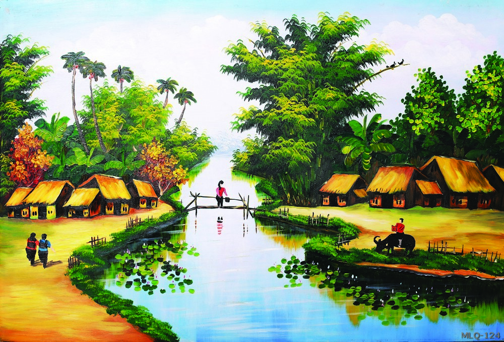 Phong cảnh làng quê - sơn dầu MLQ-124